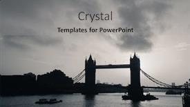  Presentation with london - PPT layouts enhanced with tower bridge silhouette over thames river in london background and a light gray colored foreground