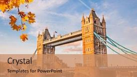  Presentation with autumn leaves - Amazing PPT layouts having tower bridge with autumn leaves backdrop and a coral colored foreground