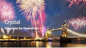  Presentation with firework - Slide deck having tower bridge with firework celebration background and a ocean colored foreground