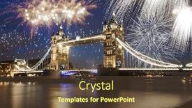  Presentation with firework - Amazing slide deck having tower bridge with firework celebration of the new year in london uk backdrop and a tawny brown colored foreground