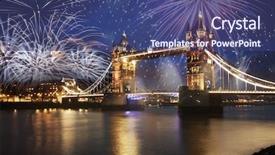  Presentation with firework - PPT layouts having tower bridge with firework celebration background and a ocean colored foreground