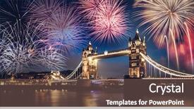  Presentation with firework - Theme consisting of tower bridge with firework celebration background and a tawny brown colored foreground