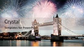  Presentation with firework - Slides with fireworks - tower bridge with firework celebration background and a coral colored foreground