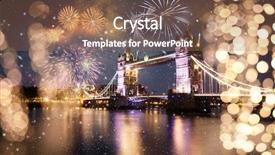  Presentation with celebration - Audience pleasing presentation theme consisting of great britain history - tower bridge with fireworks celebration backdrop and a coral colored foreground