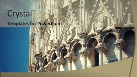  Presentation with tower - PPT theme featuring tower closeup view in pisa background and a mint green colored foreground