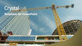  Presentation with construction work - Amazing slide deck having tower crane - construction work site backdrop and a teal colored foreground