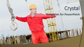  Presentation with crane - Beautiful slide set featuring tower crane - rigger builder in uniform backdrop and a sky blue colored foreground