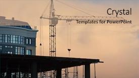  Presentation with building construction - Presentation theme enhanced with tower crane building city structure background and a coral colored foreground
