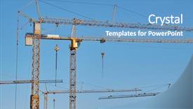  Presentation with treble clef watermark blue - Slide set consisting of tower cranes against clear blue background and a teal colored foreground