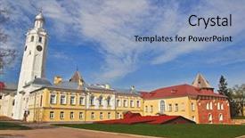  Presentation with tower - PPT layouts enhanced with tower in kremlin veliky novgorod background and a light blue colored foreground