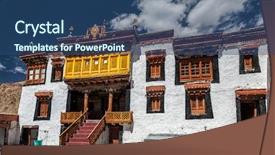  Presentation with ladakh - Presentation theme featuring tower inferno - likir gompa tibetan buddhist monastery background and a ocean colored foreground