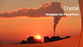  Presentation with industrial textile industry yarn spools - Presentation with tower inferno - smoke from industrial chimneys background and a  colored foreground