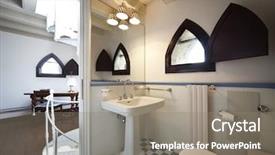  Presentation with apartments - PPT theme featuring tower luxury residential apartments bathroom with open door background and a gray colored foreground