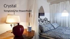  Presentation with apartments - Slides featuring tower luxury residential apartments bedroom view background and a light gray colored foreground