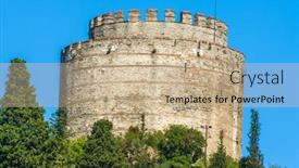  Presentation with 15th century - Presentation theme consisting of tower-of-ancient-medieval-castle background and a soft green colored foreground