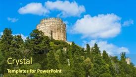  Presentation with 15th century - Beautiful slide deck featuring tower-of-ancient-medieval-castle backdrop and a tawny brown colored foreground