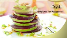  Presentation with beetroot - Slide deck with tower of beetroot and avocado with pine nut background and a yellow colored foreground