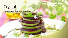  Presentation with beetroot - Amazing slide set having tower of beetroot goat cheese and avocado with pine nut backdrop and a blonde colored foreground