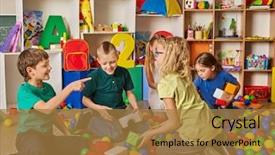  Presentation with collective - Colorful slide set enhanced with tower of cubes newcomer backdrop and a gold colored foreground