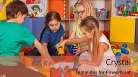  Presentation with building blocks - Colorful slide deck enhanced with tower of cubes newcomer backdrop and a coral colored foreground