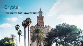  Presentation with blue and gold - Theme with tower-of-gold-torre-del background and a light blue colored foreground