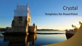  Presentation with tower - Theme with tower on tagus river lisbon background and a teal colored foreground