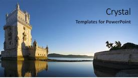  Presentation with tower - Audience pleasing PPT theme consisting of tower on tagus river lisbon backdrop and a teal colored foreground