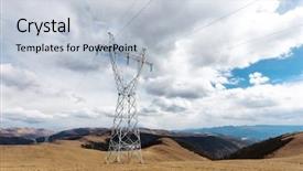  Presentation with electrical power distribution - Cool new PPT theme with tower or power tower electricity backdrop and a lemonade colored foreground