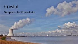  Presentation with cooling tower nuclear power plant - PPT theme enhanced with tower radioactive electricity generation meltdown background and a teal colored foreground