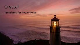  Presentation with lighthouse - Cool new theme with tower signal - heceta head lighthouse at sunset backdrop and a violet colored foreground