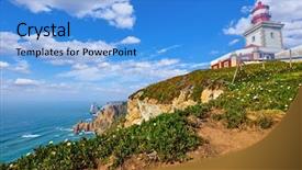  Presentation with signal - Theme featuring tower signal - lighthouse at cape roca cabo background and a teal colored foreground