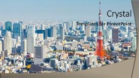  Presentation with cherry blossoms of tokyo - Slide set featuring tower signal - tokyo cityscape background and a light blue colored foreground