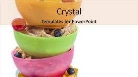  Presentation with corn flakes - Amazing slides having tower stack of colorful plastic bowl with fresh berries and corn flakes isolated on white background backdrop and a yellow colored foreground