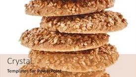  Presentation with cookies - PPT theme consisting of tower stack of cookies with sesame seeds isolated on a white background background and a gold colored foreground