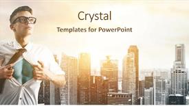  Presentation with hero business - Colorful theme enhanced with tower strength - business superhero young businessman showing backdrop and a cream colored foreground