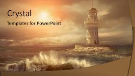  Presentation with strength - Colorful presentation design enhanced with tower strength - lighthouse on the sea backdrop and a yellow colored foreground