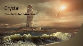  Presentation with strength - Beautiful presentation theme featuring tower strength - lighthouse on the sea backdrop and a coral colored foreground