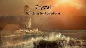  Presentation with lighthouse - Slide set with tower strength - lighthouse on the sea background and a gold colored foreground