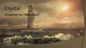  Presentation with strength - PPT layouts featuring tower strength - lighthouse on the sea background and a coral colored foreground