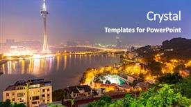  Presentation with tower - Colorful PPT theme enhanced with tower woth urban ladscape macao backdrop and a teal colored foreground