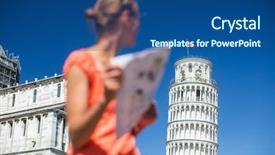  Presentation with italy map - Theme having towers - gorgeous female tourist with map background and a ocean colored foreground