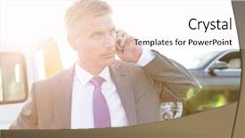  Presentation with tow truck - Cool new PPT layouts with towing - businessman talking on smartphone while backdrop and a sky blue colored foreground