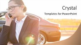  Presentation with tow truck - Slide deck featuring towing - businesswoman talking on phone while background and a white colored foreground