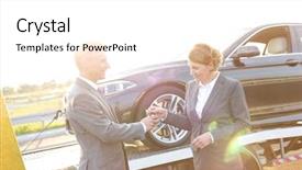  Presentation with car key - Theme with towing - insurance agent giving car key background and a white colored foreground