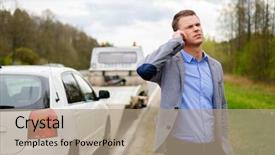  Presentation with truck - Slide set with towing - man calling while tow truck background and a coral colored foreground