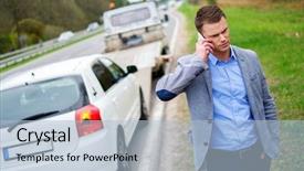  Presentation with truck - PPT theme featuring towing - man calling while tow truck background and a light blue colored foreground
