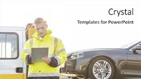  Presentation with truck driver - PPT layouts having towing - mature tow truck driver making background and a white colored foreground