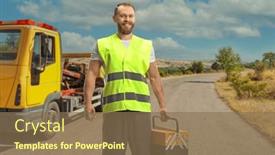  Presentation with towing - Presentation theme enhanced with towing-company-worker-posing background and a violet colored foreground