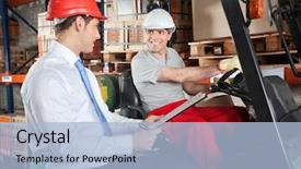  Presentation with forklift - Cool new presentation theme with towing ship - happy forklift driver communicating backdrop and a light blue colored foreground