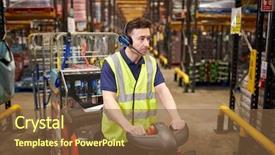  Presentation with driving - Beautiful PPT layouts featuring towing ship - man driving a tow tractor backdrop and a tawny brown colored foreground